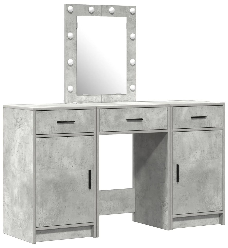 Set di mobile da trucco a 3 pezzi con led in legno ingegnerizzato grigio