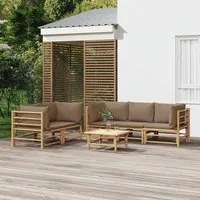 Set Salotto da Giardino 6pz con Cuscini Tortora Bamb 3155122