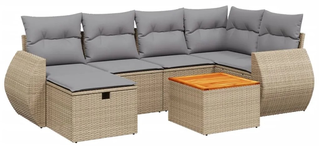 Set divano da giardino 7 pz con cuscini beige misto polyrattan