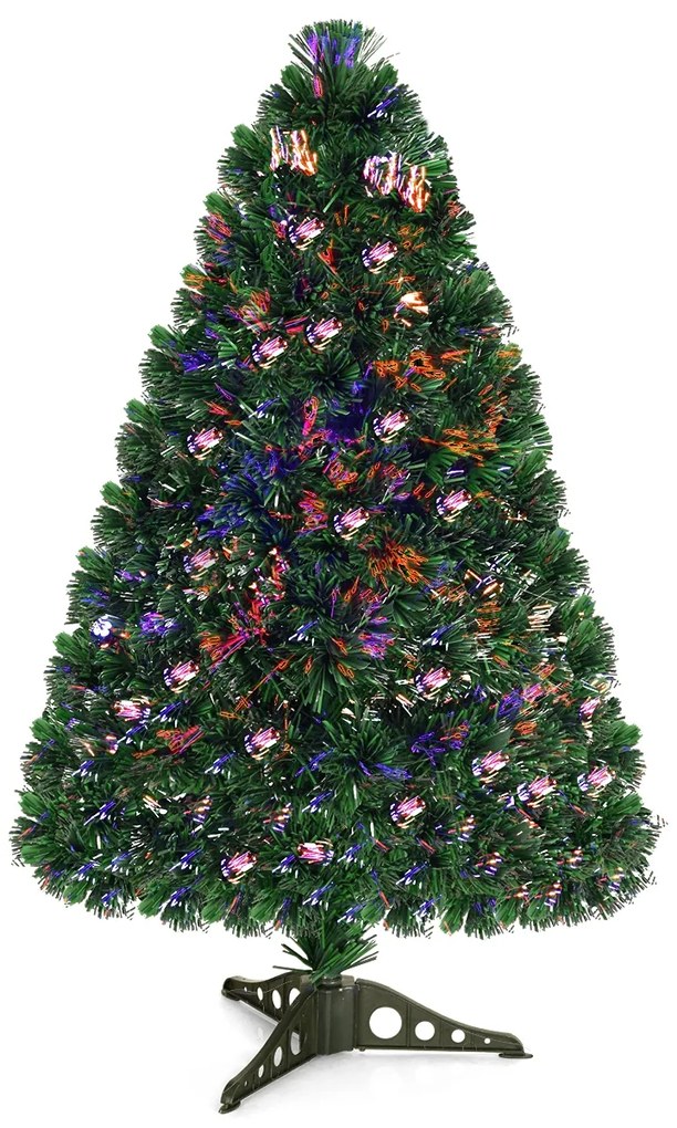 Costway Albero di natale illuminato con fibra ottica 90cm Albero di abete artificiale cambia colore con 85 rami, Verde
