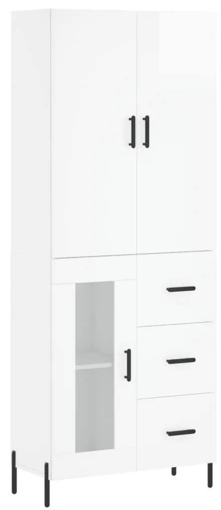 Credenza Bianco Lucido 69,5x34x180 cm in Legno Multistrato