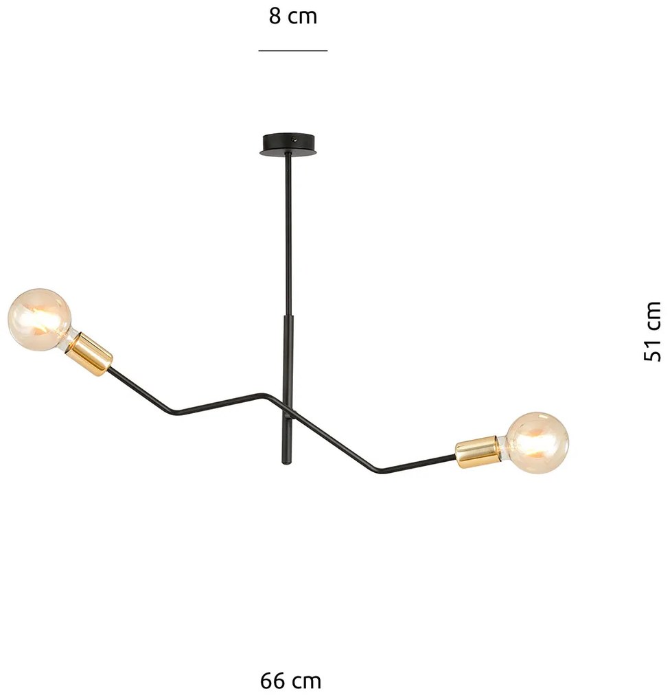 Sospensione Industrial 2 Luci Temi In Acciaio Nero E Oro Bracci Regolabili