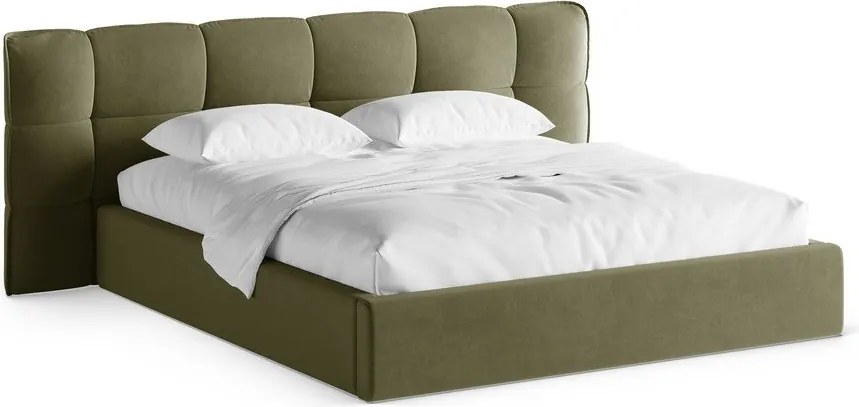 Letto matrimoniale imbottito verde con contenitore con rete inclusa 140x200 cm Eric – Micadoni