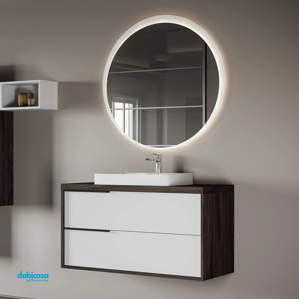 Mobile Bagno Sospeso "Iside" Da 101 Cm Composto Da Due Cassetti Lavabo E Specchio