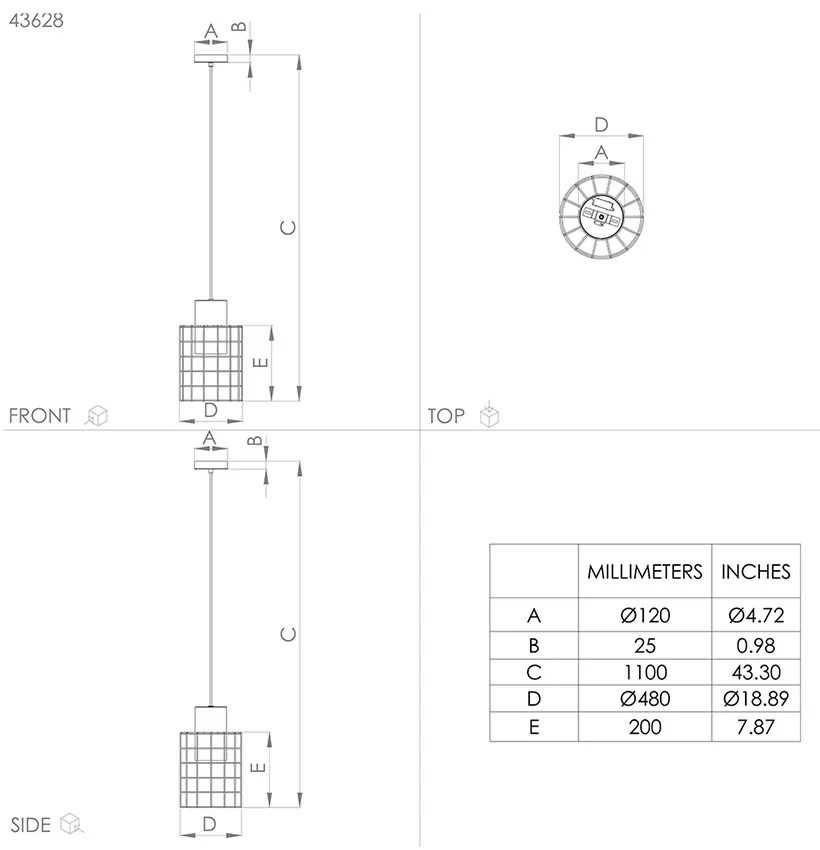 Lampadario Industrial Milligan Grande 1 Luce Acciaio Nero E Bianco