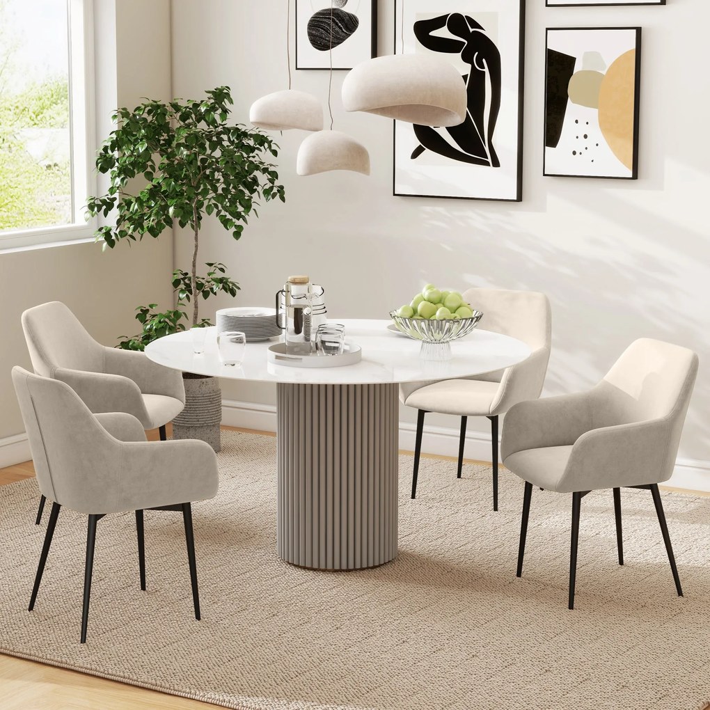 Set 2 Sedie Imbottite Stile Nordico 54x57x80 cm Tessuto Effetto Velluto Crema...