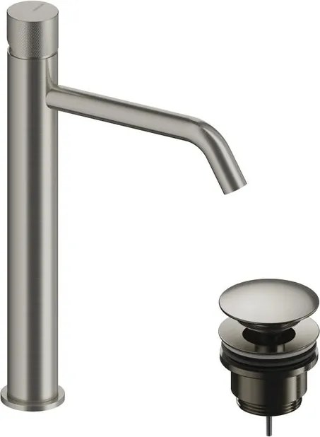 Rubinetto per lavabo collo alto Loop K nichel spazzolato lucido SANYCCES con piletta