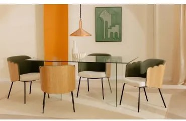 Set Tavolo da Pranzo Rettangolare in Vetro Temperato Kamil e 4 Sedie - The Masie