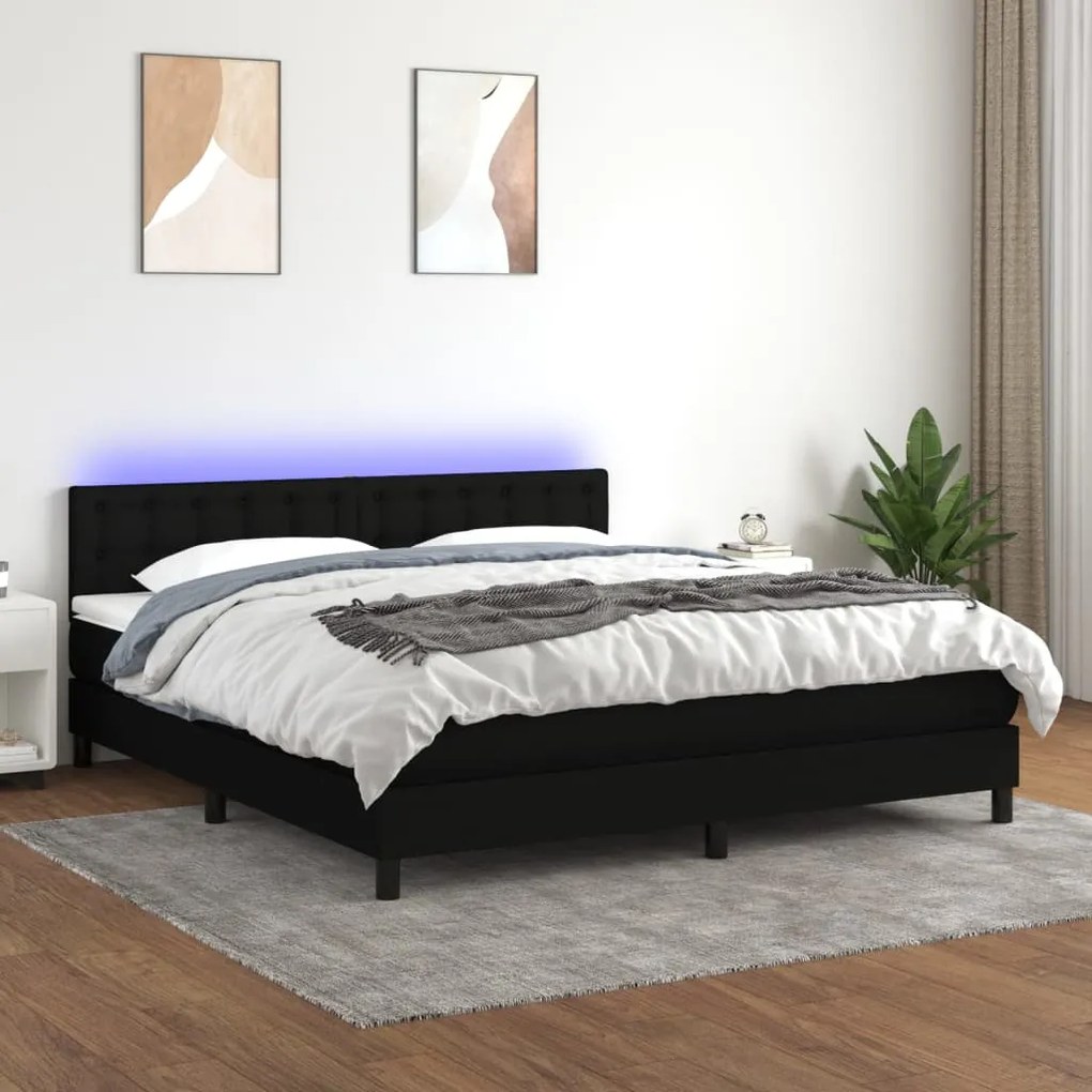 Letto a molle con materasso e led nero 180x200cm in tessuto