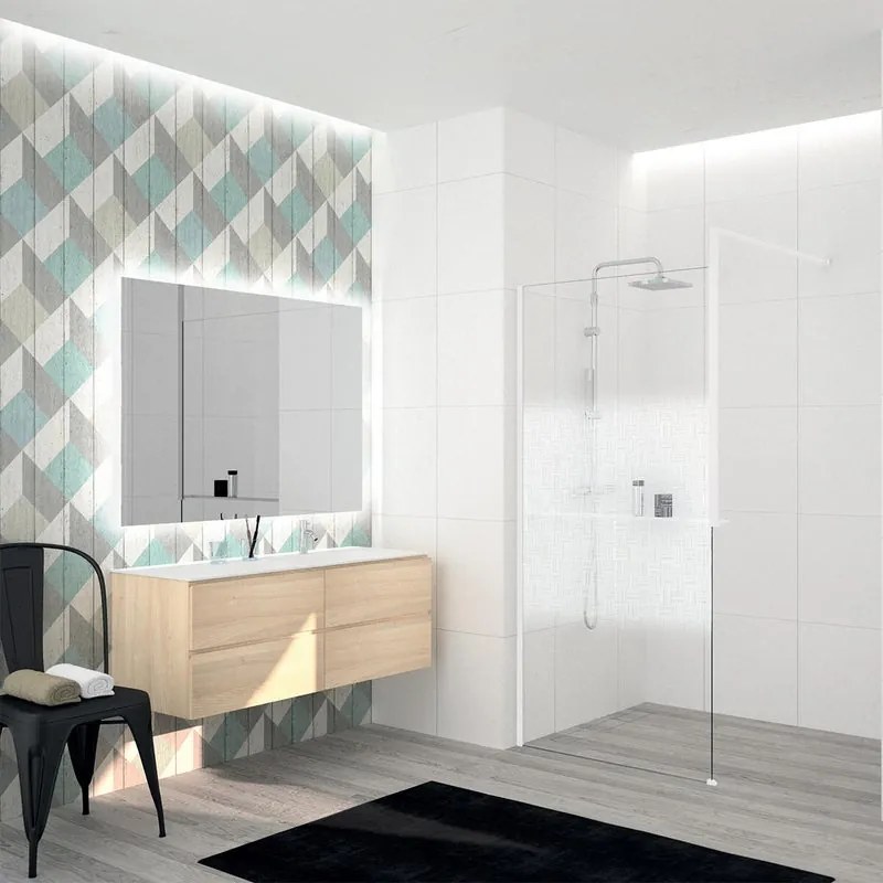 Box doccia walk-in Elidesign, vetro serigrafato 8 mm, L 120 cm x H 200 cm, profilo bianco