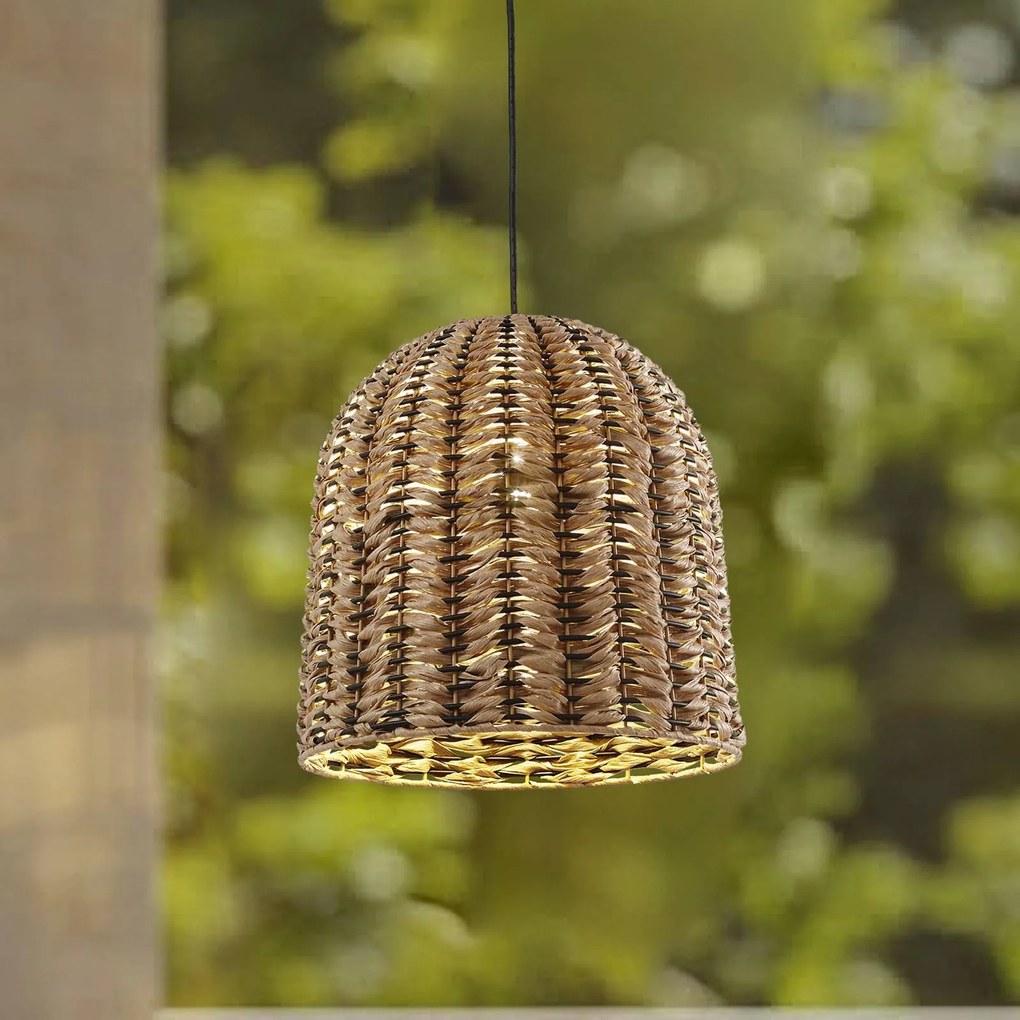 Lindby Lampada a sospensione da esterno Taryn, marrone, plastica, IP44 35 cm