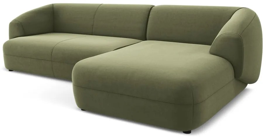 Divano angolare verde (con penisola a destra) con rivestimento in velluto Moana – Makamii