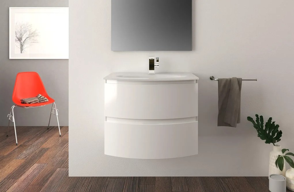 Mobile da bagno sospeso sotto lavabo L 70 x H 55 x P 52 cm bianco laccato lucido, 2 cassetti BADEN HAUS Vague
