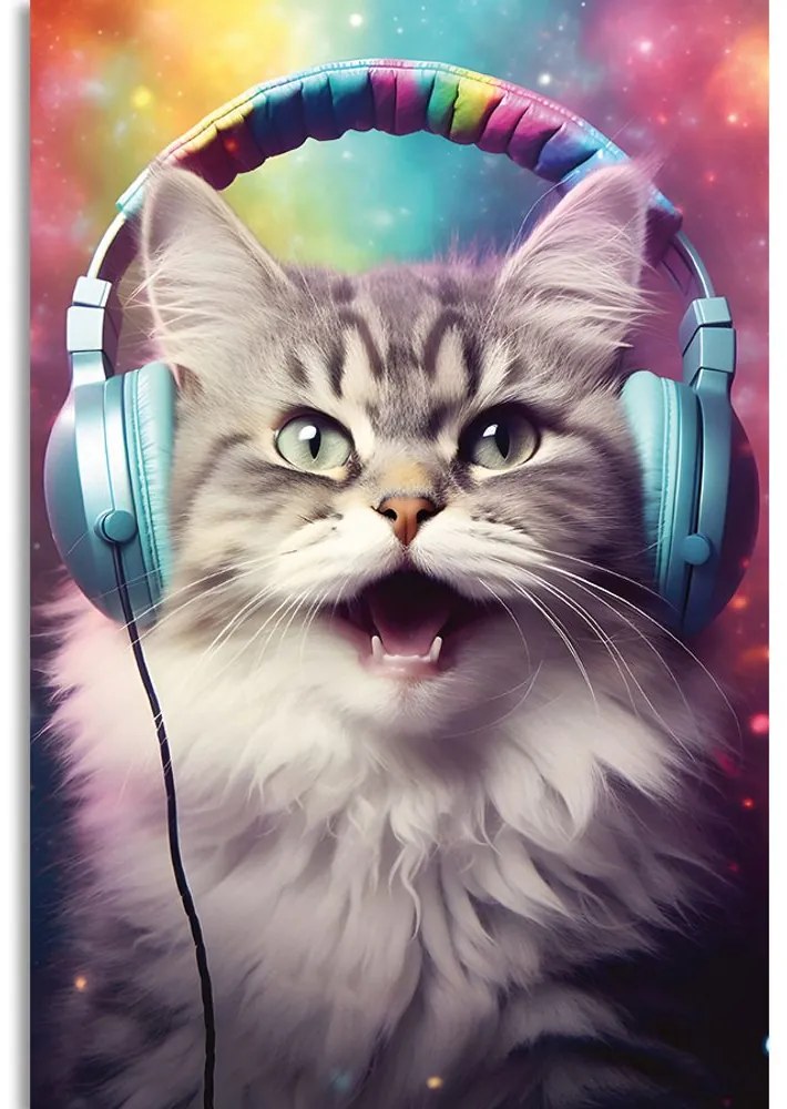 Stampa su tela – Gatto con cuffie