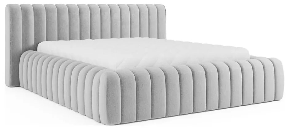 Letto matrimoniale imbottito grigio chiaro con contenitore e rete inclusi 140x200 cm Carilla – ELTAP