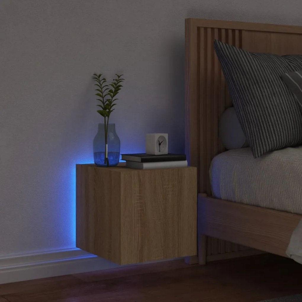 Mobile tv a parete con luci led rovere sonoma 30,5x35x80 cm