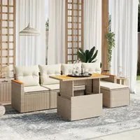 Set Divano da Giardino 6 pz con Cuscini Beige in Polyrattan 3276033