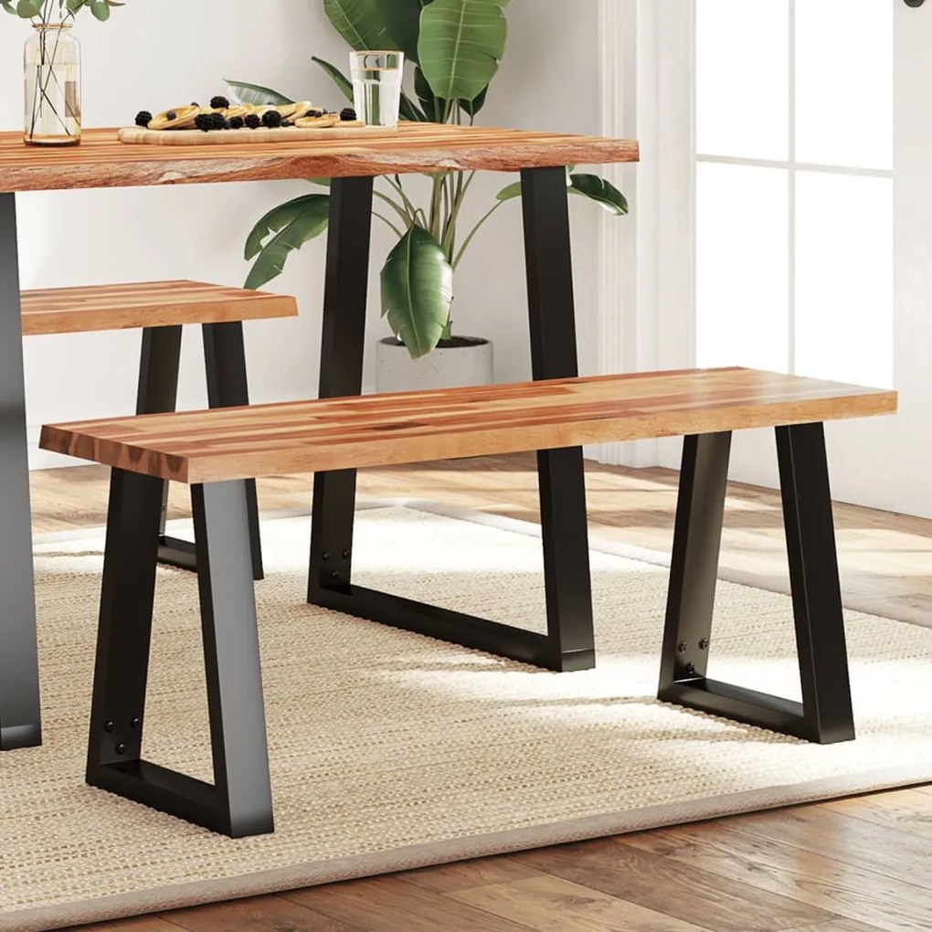 Panca Con Bordi Vivi 110 Cm İn Legno Massello Di Acacia /