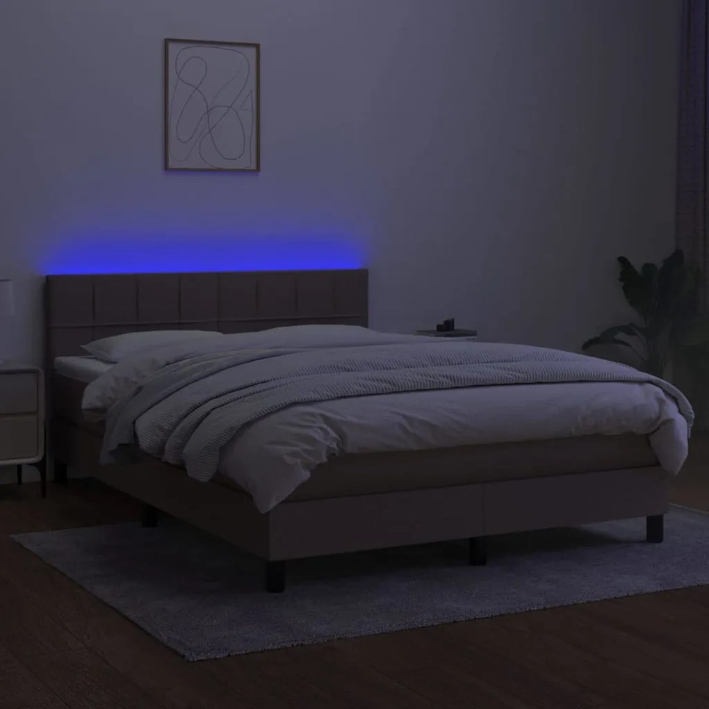 Letto a molle con materasso e led tortora 140x190 cm in tessuto