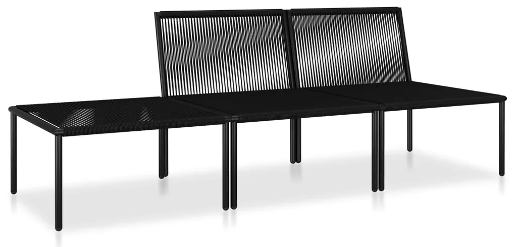 Set divani da giardino 3 pz con cuscini neri in pvc