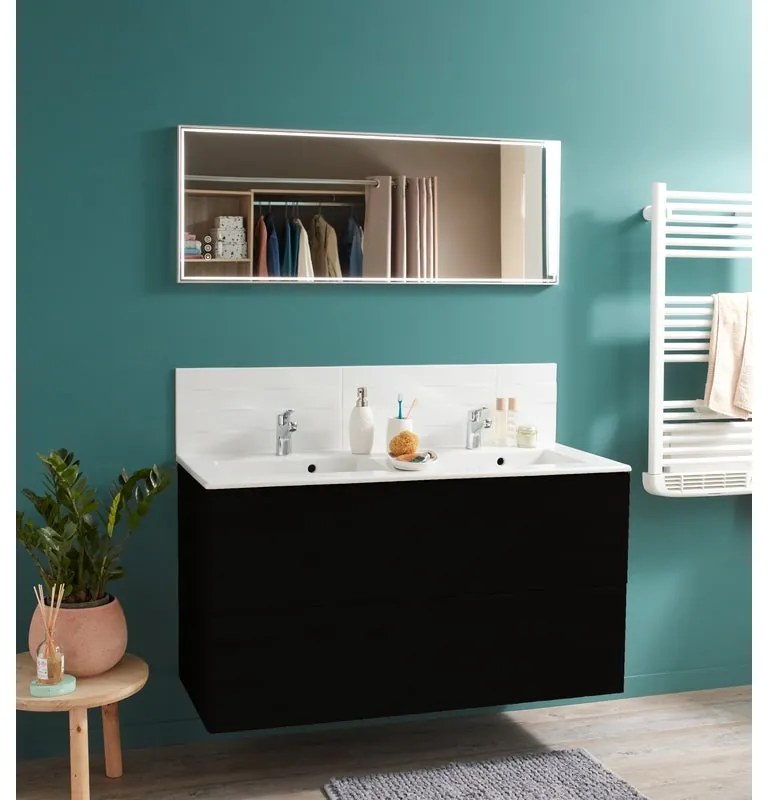 Mobile sottolavabo e lavabo Neo rovere nero L 120 x H 64 x P 48 cm 2 vasche 4 cassetti