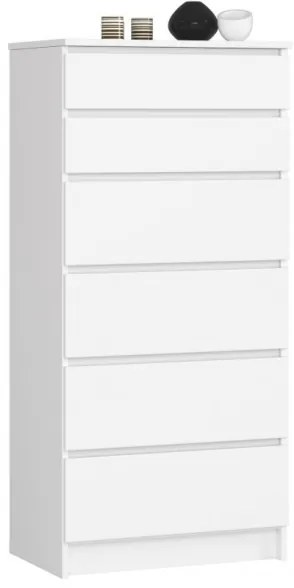 Cassettiera Moderna 60x40x130 Cm 6 Cassetti Bianco Opaco Artika