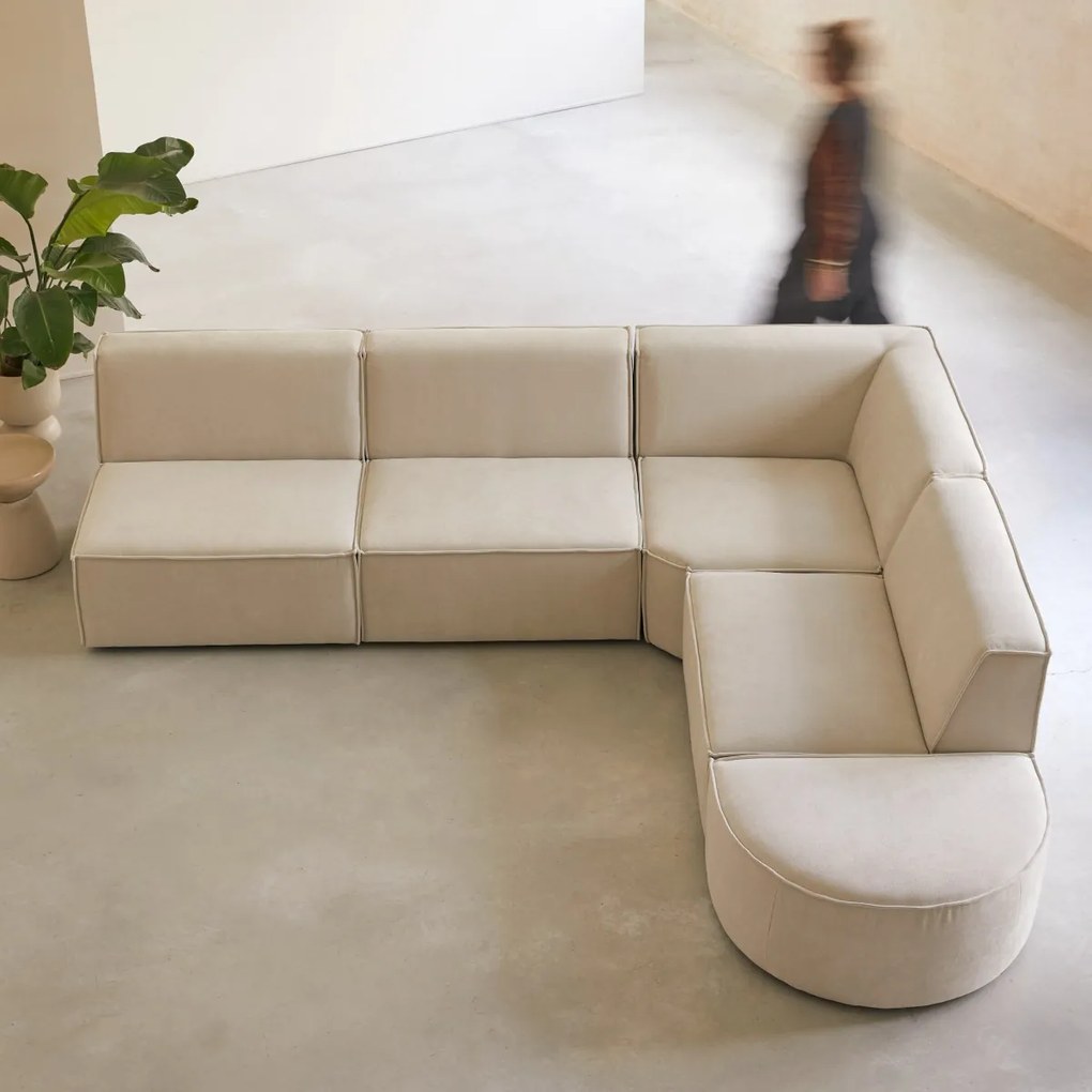 Tikamoon - Divano ad angolo modulabile Dario 5-6 posti in tessuto beige