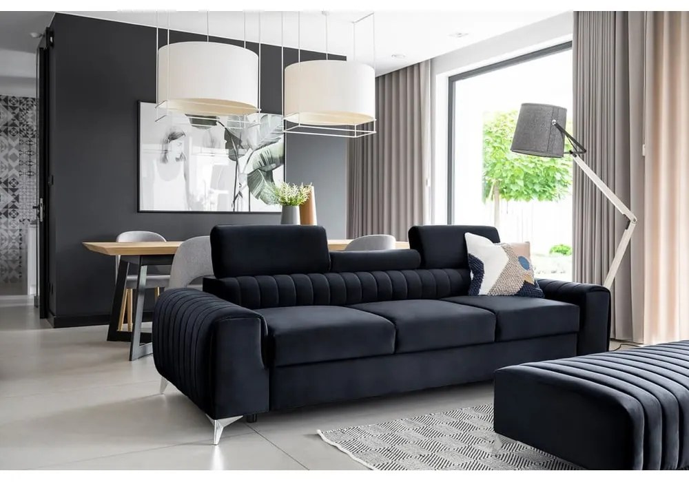 Divano color antracite allungabile e rivestimento in velluto 261 cm Laurence – ELTAP