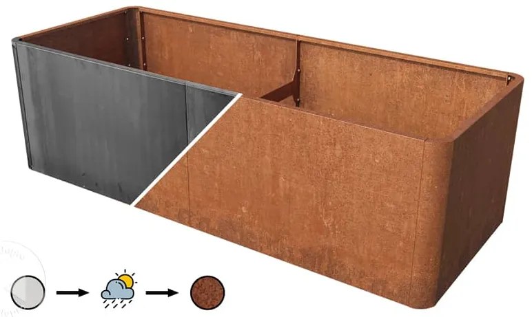 PRIMEYARD 200 x 80 x 80 cm Orto rialzato, acciaio corten, look ruggine, con base forata inclusa - (GFPV00818)