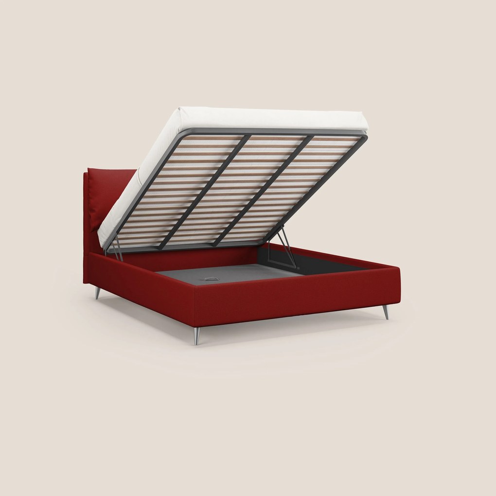 Elsa letto imbottito con vano contenitore in tessuto smacchiabile T05 rosso