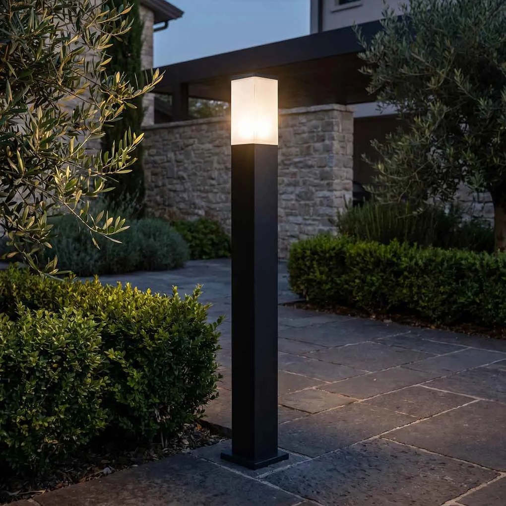 Paletto da Giardino 100cm Quadrato acciaio INOX Nero IP54 IK06 base E27