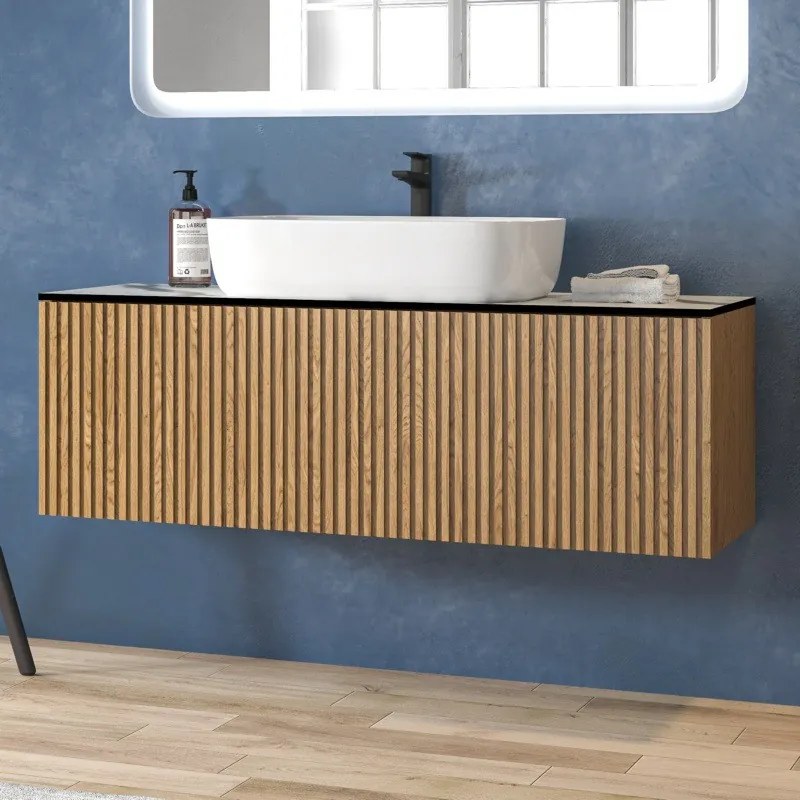 Mobile bagno sospeso 120cm rovere effetto cannettato KDS-120P - KAMALU