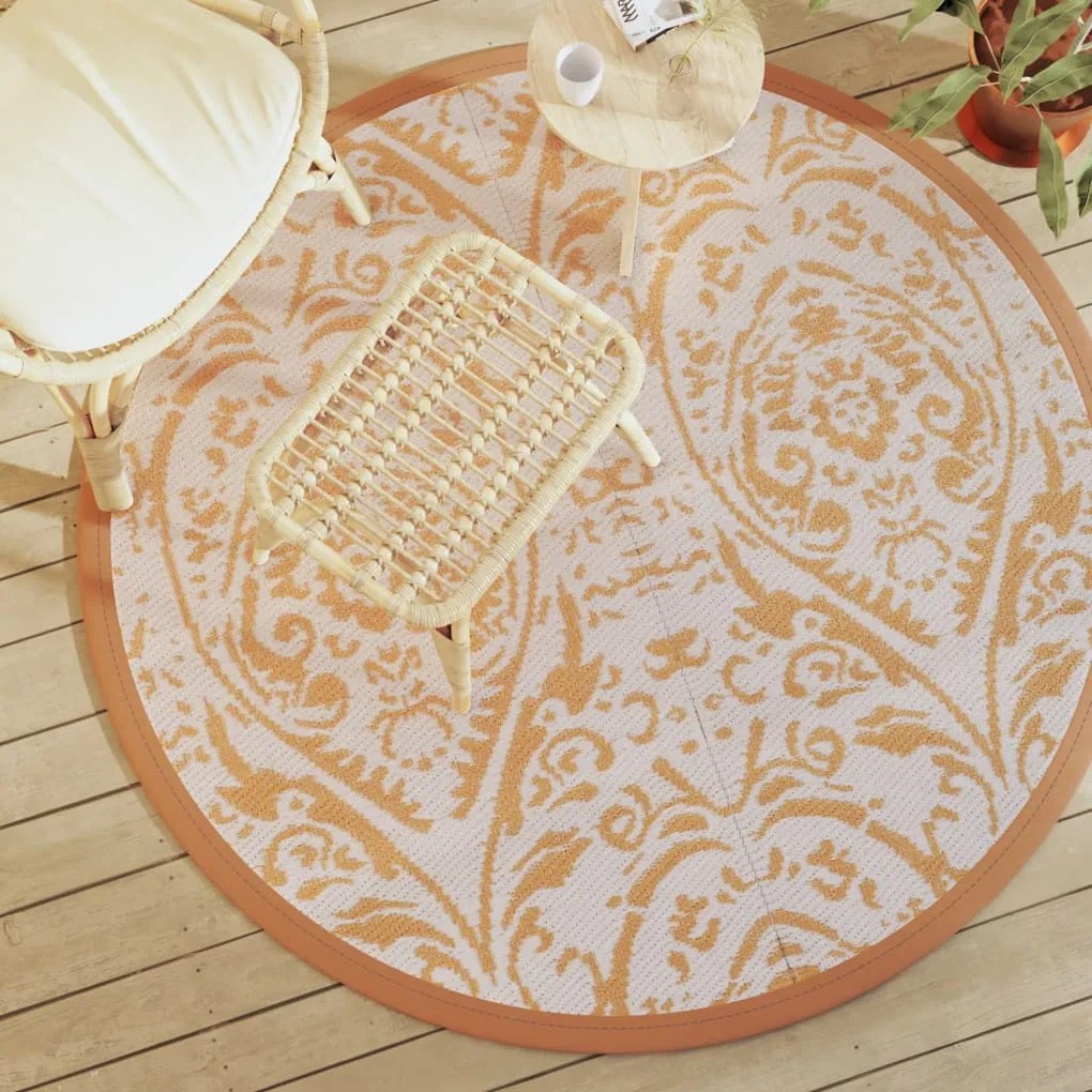 Tappeto Da Esterno Arakıl Arancione E Bianco Ø160 Cm İn Pp /