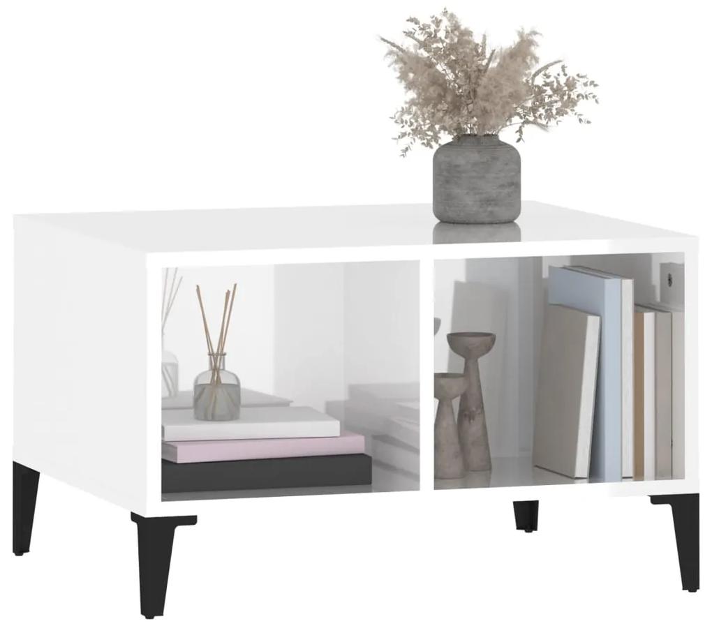 Tavolino salotto bianco lucido 60x50x36,5 cm legno multistrato