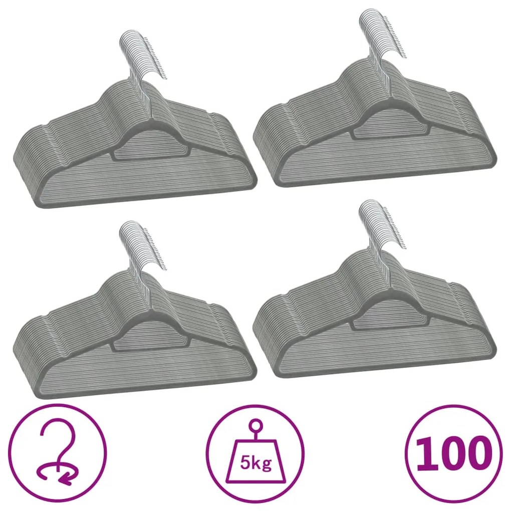 Set Appendiabiti 100 Pz Antiscivolo Grigio İn Velluto /