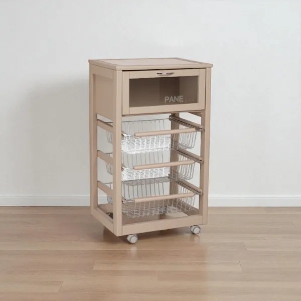 Carrello in legno portapane con cesti portafrutta LANDHELL Tortora