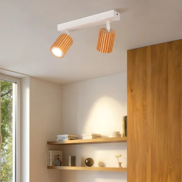 Brilagi - Faretto MODERN WOOD 2xGU10/8W/230V legno di caucciù/bianco