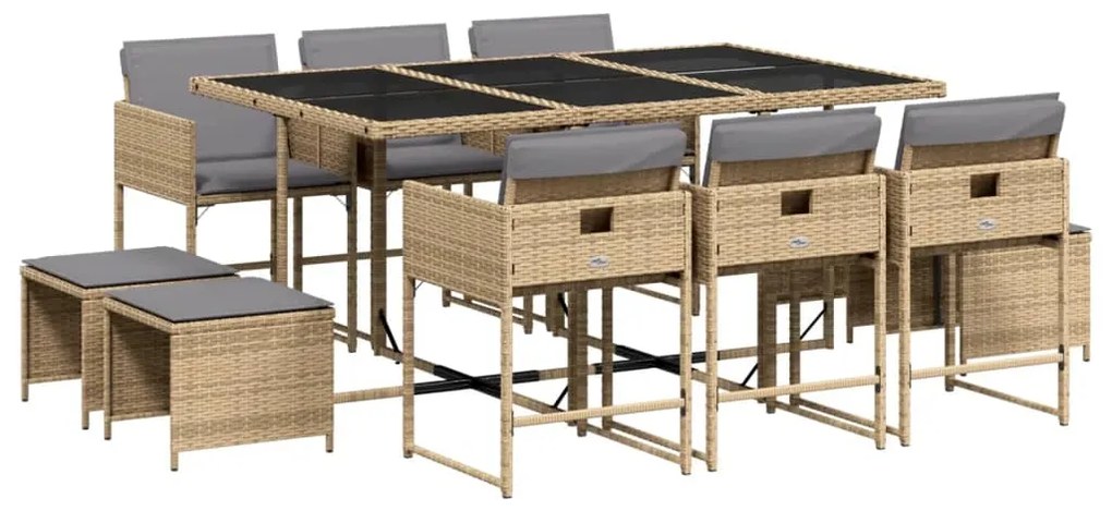 Set pranzo da giardino 11 pz con cuscini beige misto polyrattan