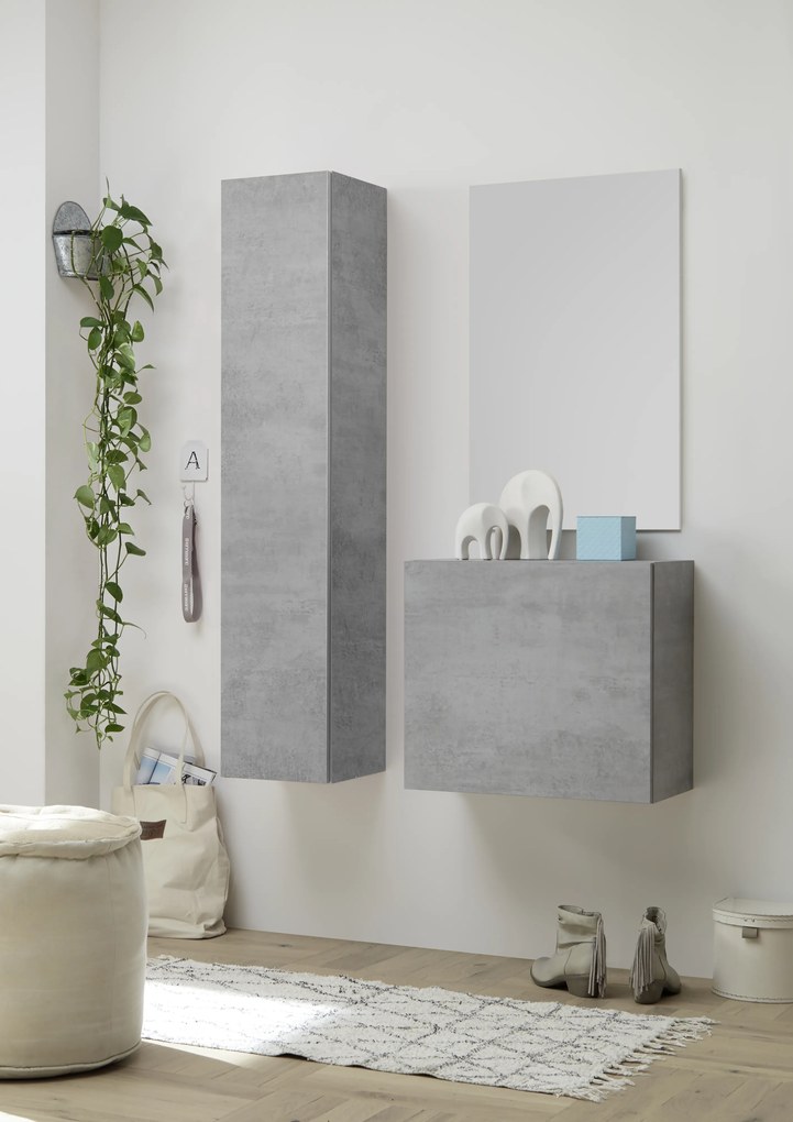 Mobile da ingresso Coly con colonna in finitura Cemento