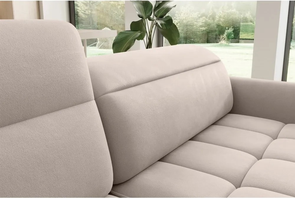 Divano angolare marrone chiaro allungabile/con contenitore (con penisola a sinistra/a L) e rivestimento in velluto Barea – ELTAP