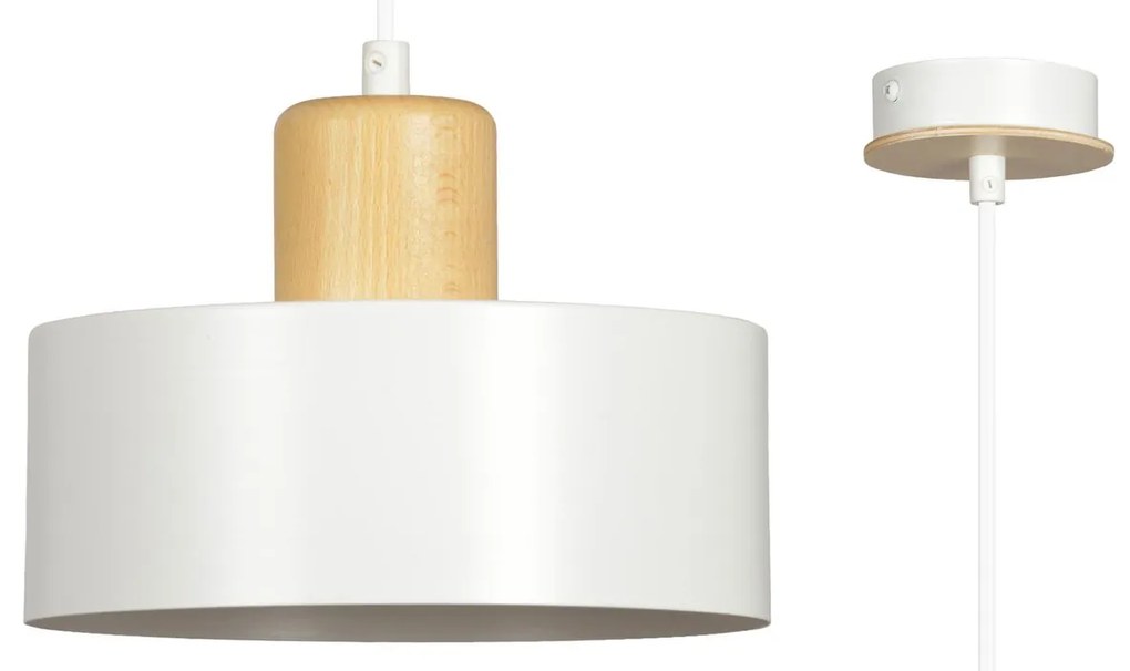 Sospensione Nordica 1 Luce Torin In Acciaio Bianco E Legno