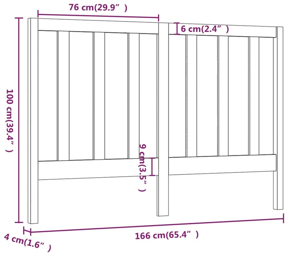 Testiera per Letto Nera 166x4x100 cm in Legno Massello di Pino