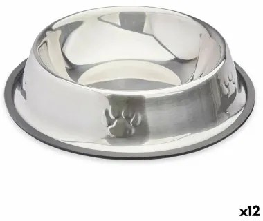 Ciotola per cani Argentato Grigio Gomma Metallo 26 x 7 x 26 cm (12 Unità)