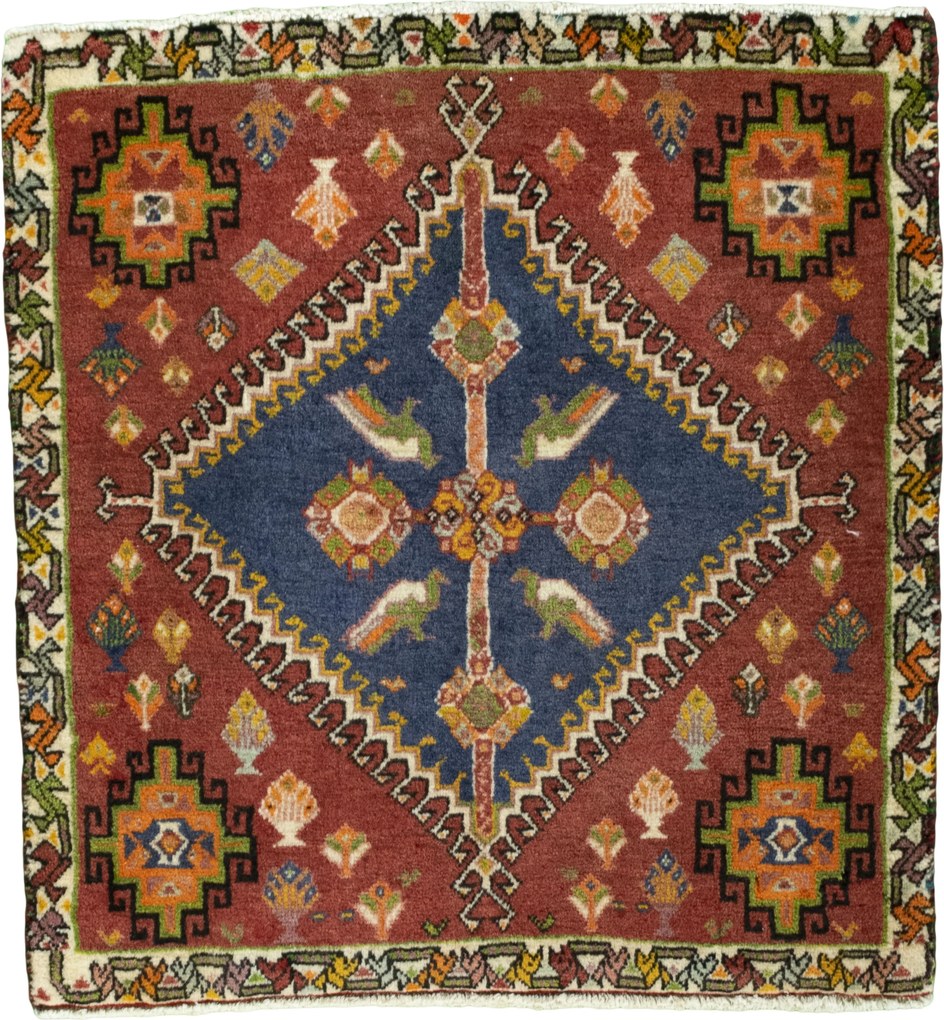Shiraz Tappeto 60x70 Rosso (Iran) Annodato A Mano