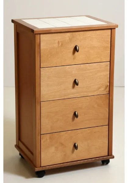 Carrello da cucina POKER con cassetti e piano in ceramica Rovere