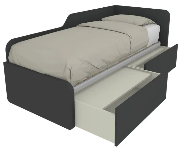 1064C - Letto singolo 80x190 con spalliera sagomata e cassettoni indipendenti