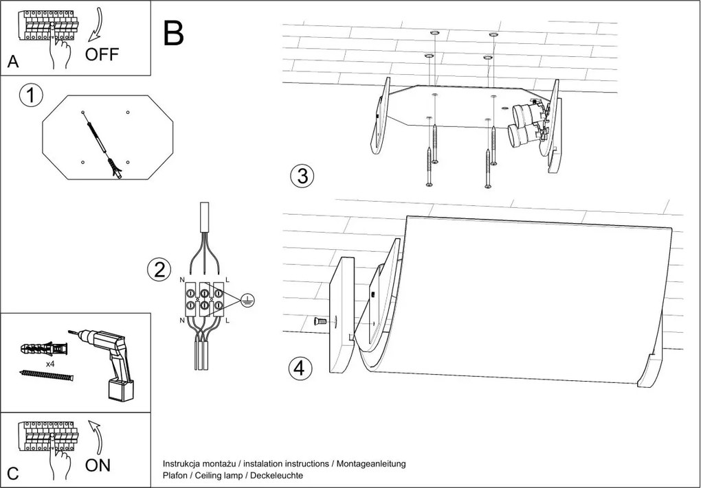 Plafoniera da soffitto EMILIO 2xE27 in Legno e Vetro