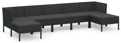 Set Divani da Giardino 7 pz con Cuscini in Polyrattan Nero