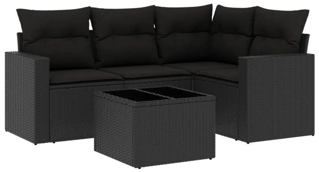 Set divani da giardino 5 pz con cuscini in polyrattan nero