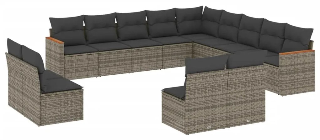 Set divani da giardino 13 pz con cuscini grigio in polyrattan